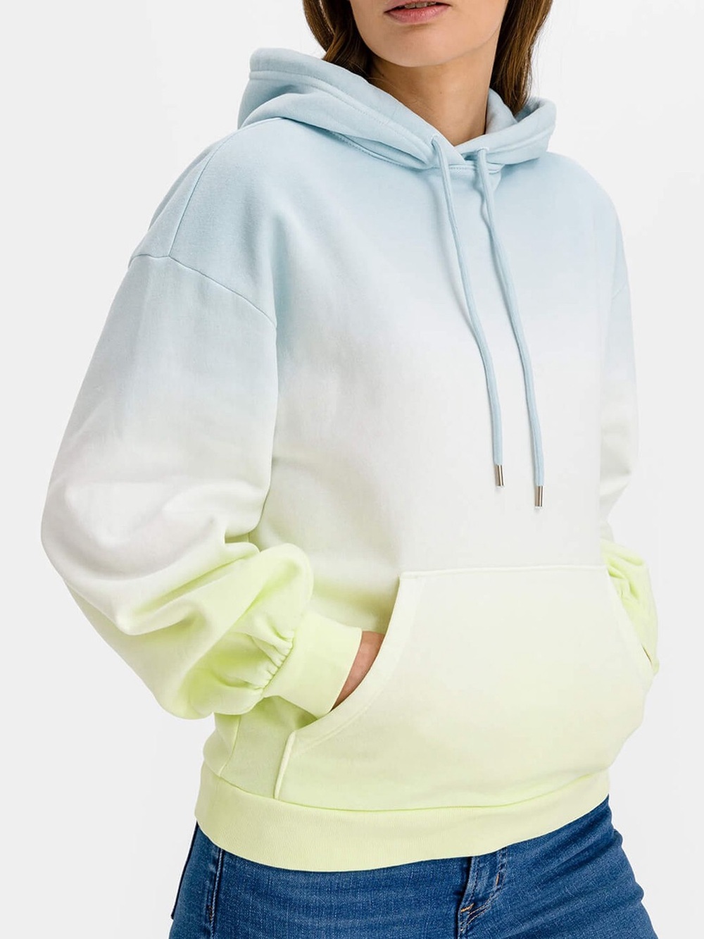 GAP Ombre Pullover Hoodie in Light Blue & Pale Yellow